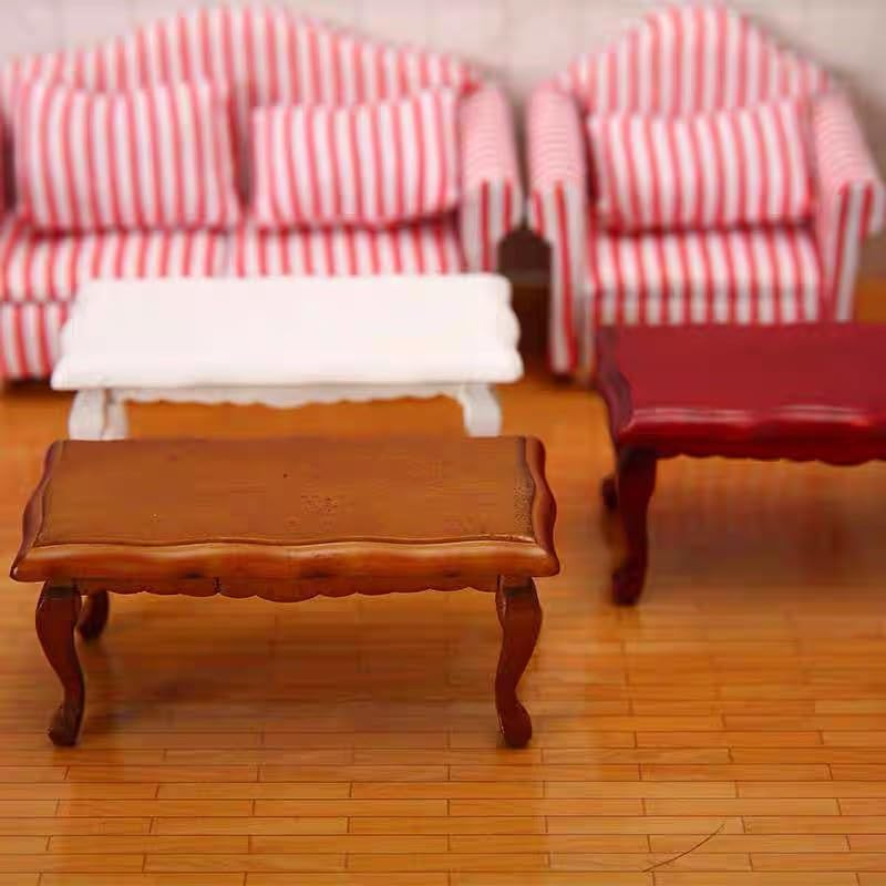 WLngtv 1:12 Scale Red Wooden Classic Coffee Table, Dollhouse Furniture, 9.1x4.4x14.2 cm