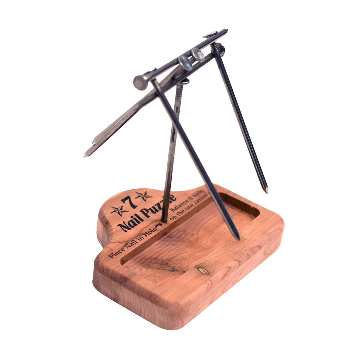 7 Nail Balance Puzzle Wood Block Game Pocket Brain Teaser IQ llusion Magic Trick Toy