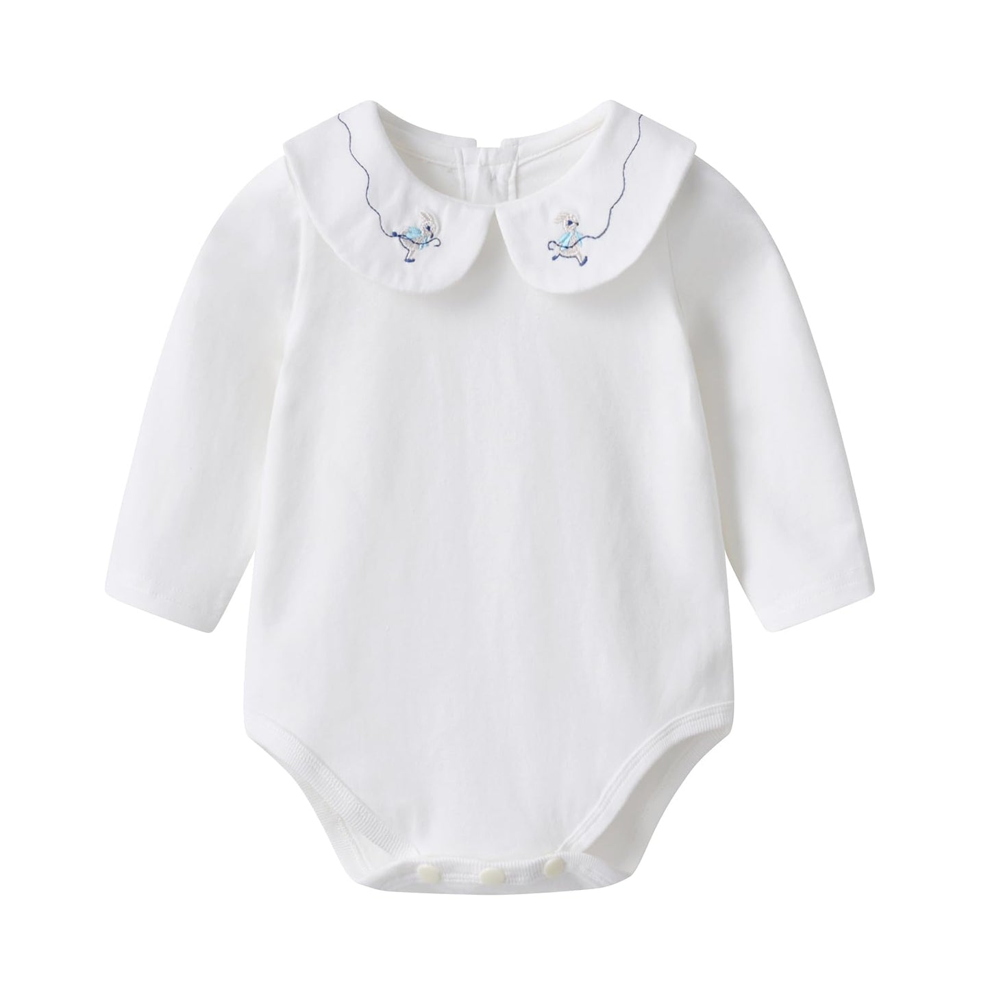Auro Mesa Baby Girls Bodysuit Peter Pan Doll Collar Super Soft Cotton Romper One-Piece Outfit 0-24 Months