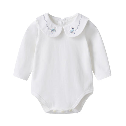 Auro Mesa Baby Girls Bodysuit Peter Pan Doll Collar Super Soft Cotton Romper One-Piece Outfit 0-24 Months