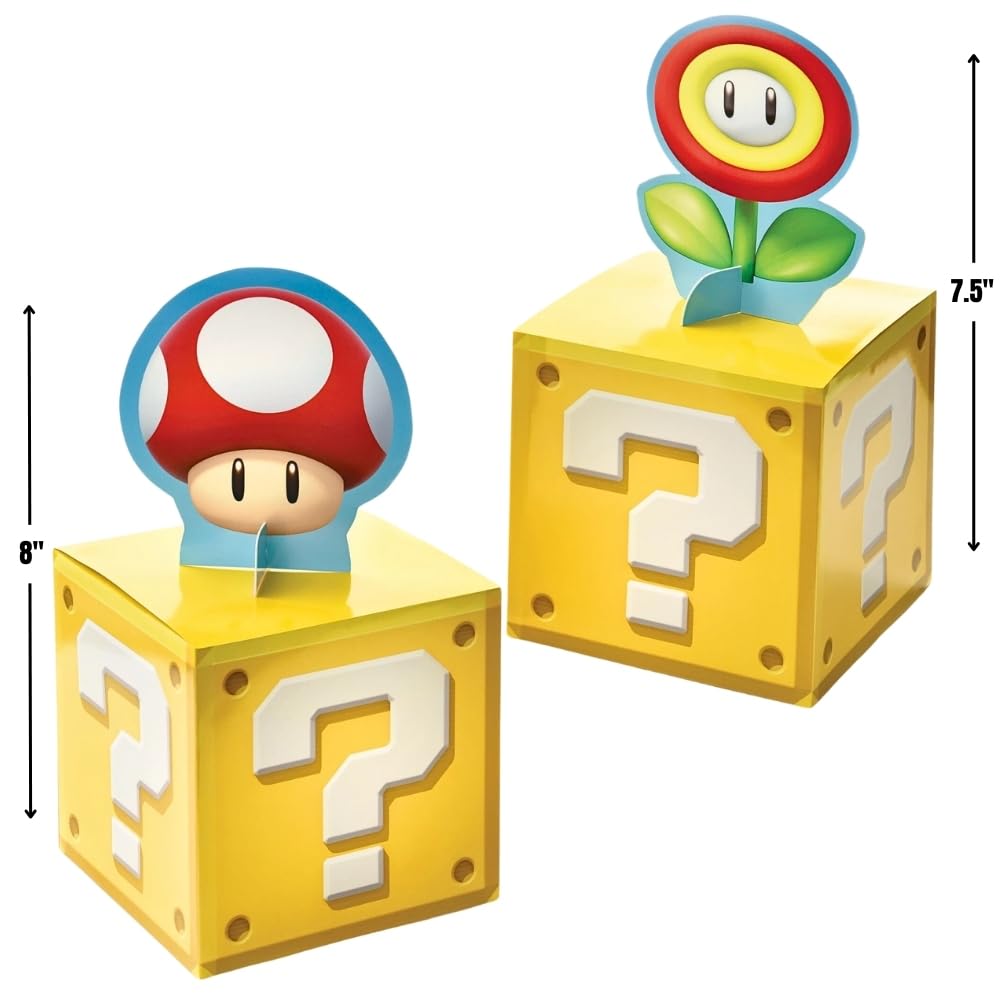 Super Mario Brothers Centerpiece Decorating Kit - 2 Boxes (8") - 1 Centerpiece (4" x 5.5") & 1 Centerpiece (7.75" x 9") Pack of 4 - Perfect for Themed