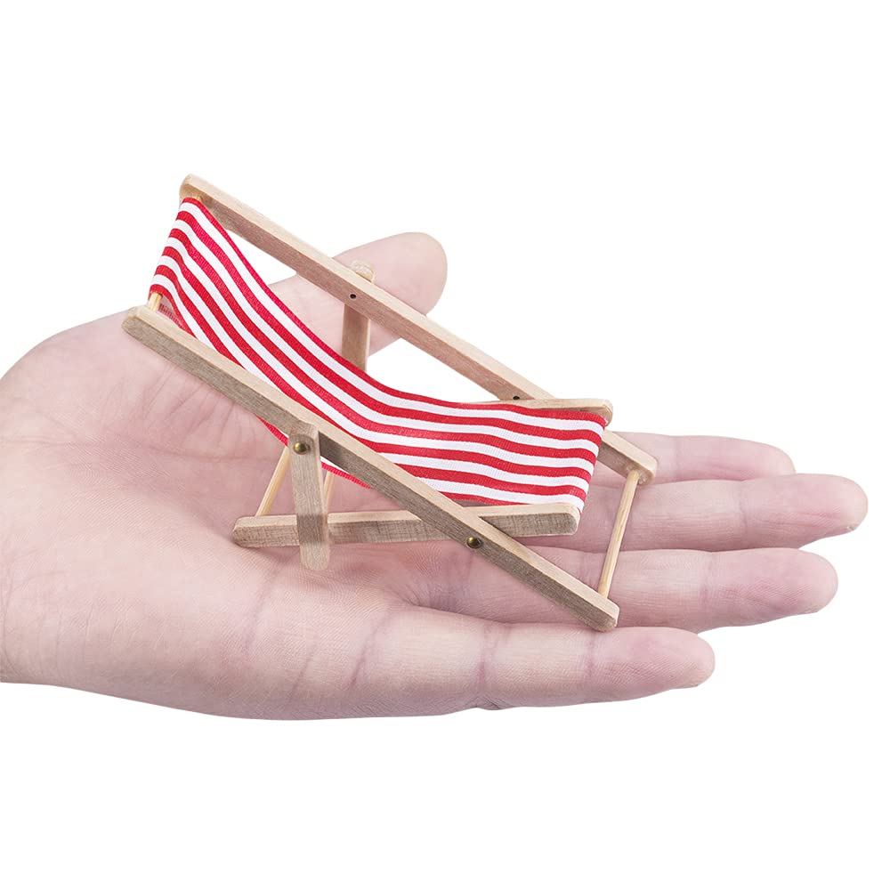 Dollhouse Miniature Furniture Accessories Foldable Wooden Beach Chair Mini Longue Deck Chair Doll House Ornament Kits for DIY Fairy Garden Dollhouse