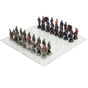 Pacific Giftware Civil War Soldier Themed Chess Set with Glass Board - Historical Collectible, Multicolor