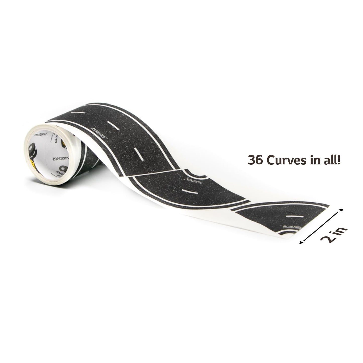 PlayTape Road Tape Curves for Toy Cars - Sticks to Flat Surfaces; No Residue; 1 Roll of 36 Curves, 2 in. Wide