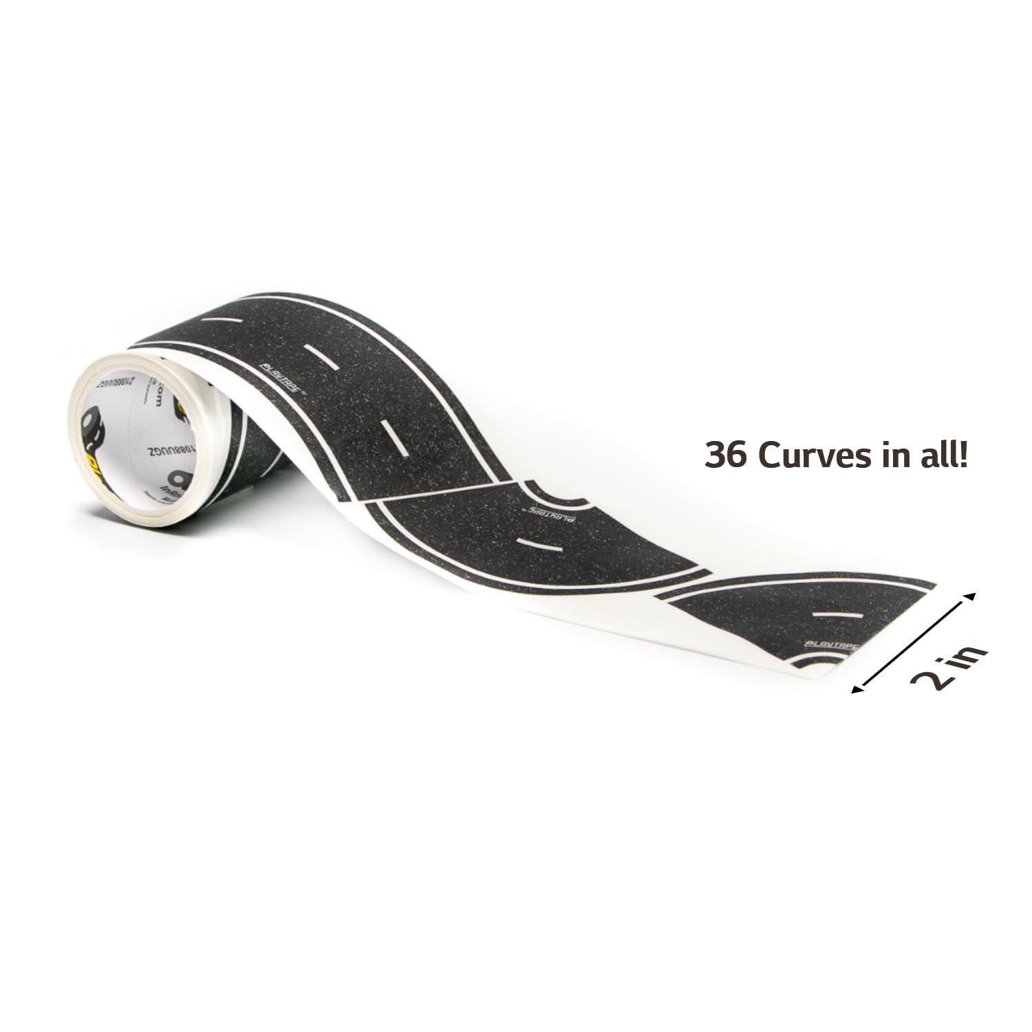 PlayTape Road Tape Curves for Toy Cars - Sticks to Flat Surfaces; No Residue; 1 Roll of 36 Curves, 2 in. Wide