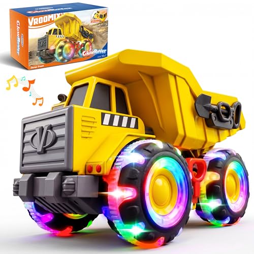 Vroomix JOVA Dump Truck for Toddlers, Construction Toys with Realistic Sounds, LED Light up Wheels, Heavy-Duty Plastic Indoor & Outdoor Beach and Sand