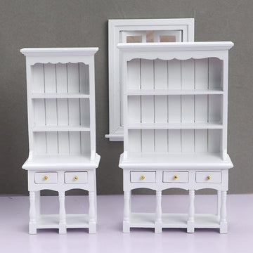 AirAds Dollhouse Furnitures 1:12 Scale Dollhouse Miniature Wood Hutch Display Cupboard Cabinet White Furniture (Set 2) (2-Drawer Hutch)