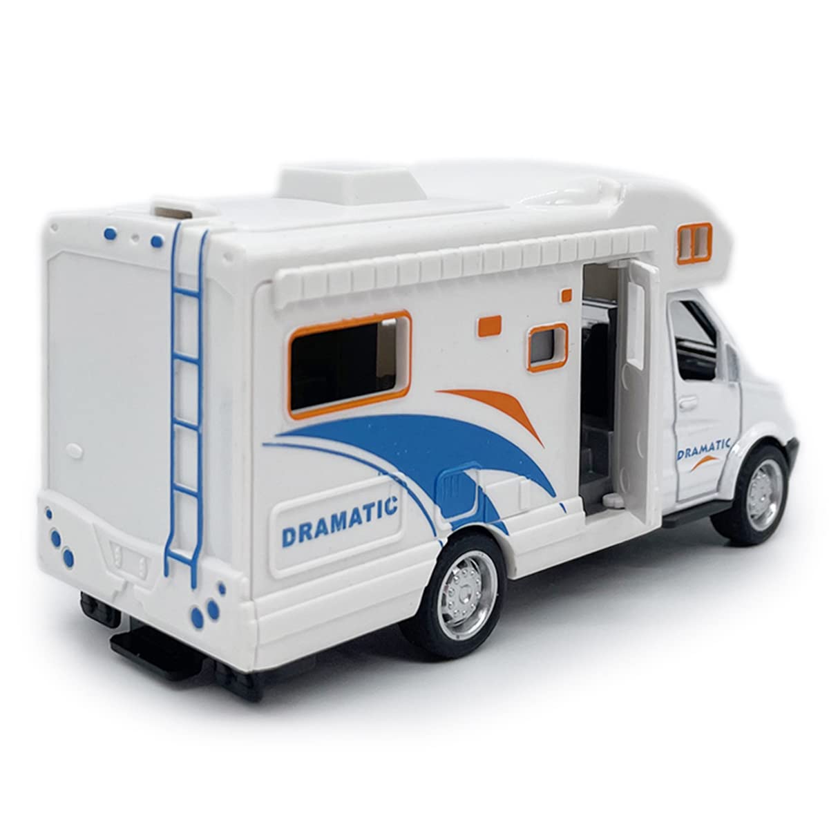 Mini Toy Camper Van RV Motorhome Toys for Boys Pull Back Diecast Model Car Recreational Vehicle Adventure with Furniture Roof and Side Door Open