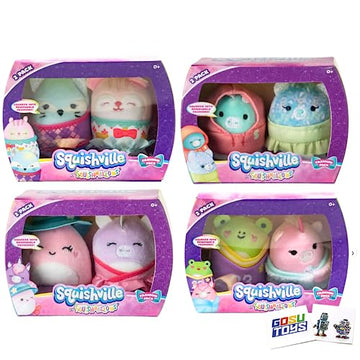 Squishville Fashion 2 Pack (Set of 4) with 2 GosuToys Stickers - Amina & Florence, Jeanne & Ponderosa, Elizabeth & Philippe, Lindsay & Miles