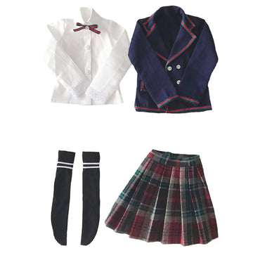 niannyyhouse 1/3 1/4 BJD Dolls Clothes Coat Shirt Plaid Pleated Skirt Socks European Dark Blue School Uniform Blazer Outfit Ball Jointed Dolls