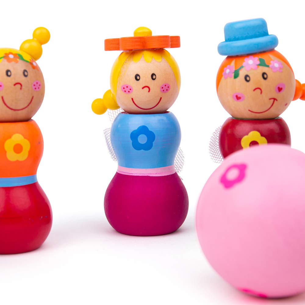Bigjigs Toys Mini Wooden Fairy Skittles Set with 6 Skittles and 1 Bowling Ball