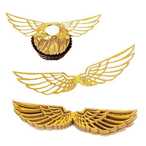 XQNRWYTU 50 PCS Golden Wings Chocolate Decor Wizard Party Chocolate Decoration Hollowed Wings Wafer Cupcake Toppers with Glue Point for Them Party