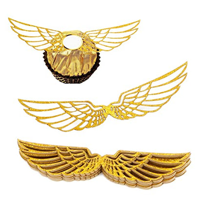 XQNRWYTU 50 PCS Golden Wings Chocolate Decor Wizard Party Chocolate Decoration Hollowed Wings Wafer Cupcake Toppers with Glue Point for Them Party