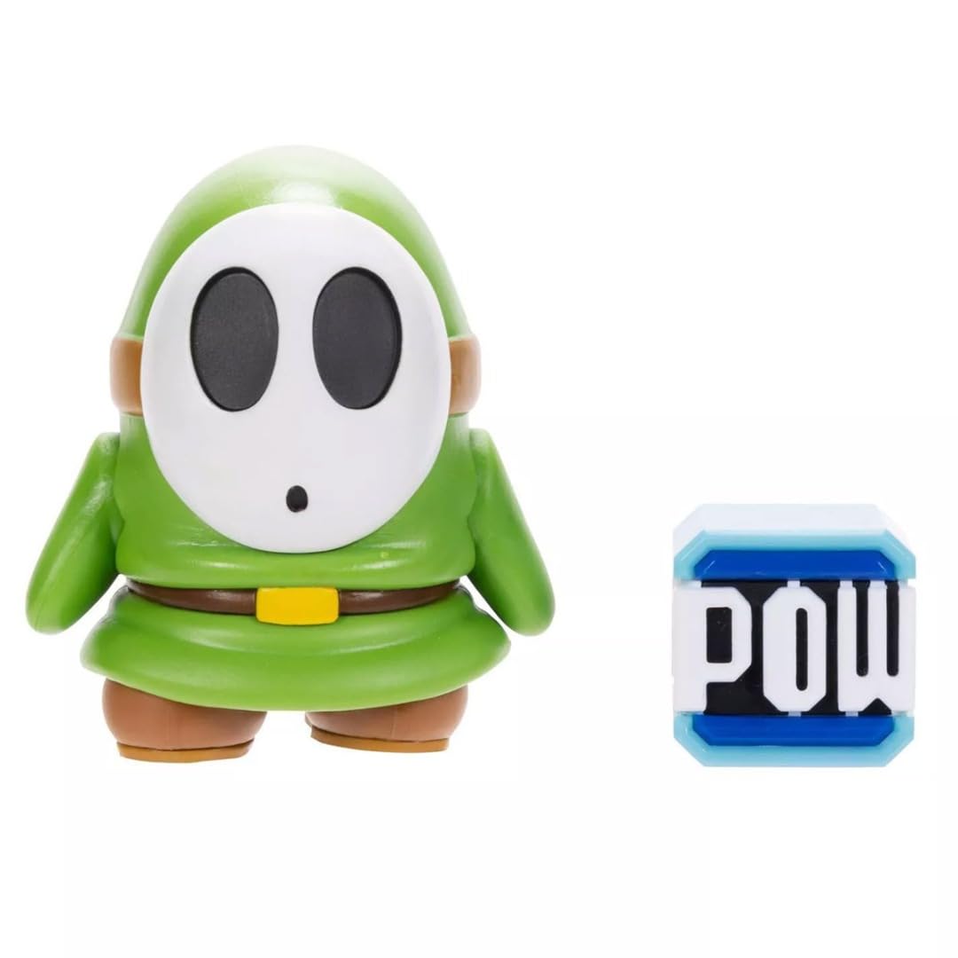 Super Mario 4 inch Green Shy Guy Action Figure with POW Block