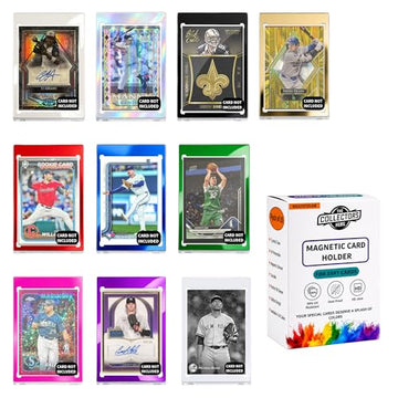 10 Colored Magnetic Card Holders - 35pt One Touch Card Holder | 99.9% UV Resistant Hard Plastic Case | Baseball Card Holder - Glossy, HD Clear