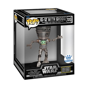 Funko Pop! Star Wars: The Mandalorian Lights and Sounds Deluxe IG-12 with Grogu, 6.75 inches