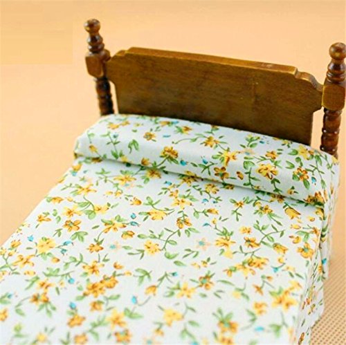 EatingBiting 1:12 Vintage Flower Print Bed, mini House Miniature Furniture Wooden Single Bed Traditional Flower, DIY Scene House Home Furniture Craft