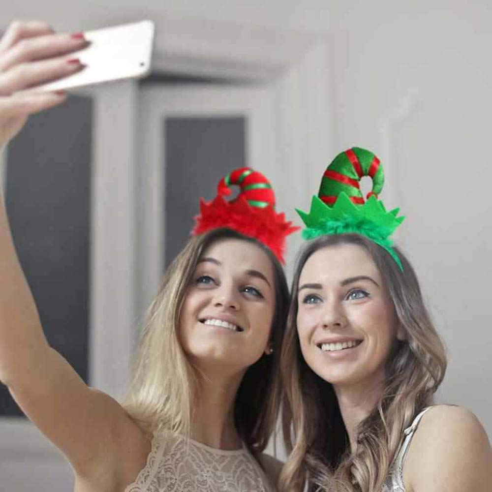 Kiddale 2 Pieces Christmas Headbands,Multicolored Elf Hat Headband with 3D Hat Designs for Christmas and Holiday Parties