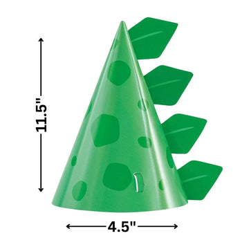 Unique Green Cone-Shaped Dinosaur Cardstock Party Hats (Pack of 8) - Perfect for Kids' Birthdays & Dino-Themed Celebrations