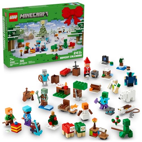 LEGO Minecraft Advent Calendar 2025 Building Toy - Kids Holiday Countdown Set for Boys & Girls, Ages 7+ - 24 Buildable Surprises & 8 Minifigures