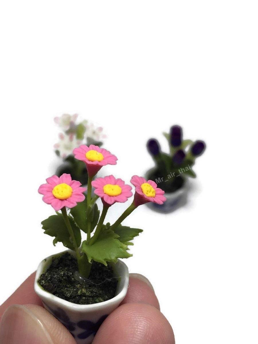 3pc Miniature Flower Clay Dollhouse Fairy Garden Mini Plant Trees Ceramic Paint Furniture Bundles Artificial Flowers Tiny Orchid #116