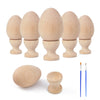 HOKPA Wood Eggs with Wooden Egg Cup Holders, Unpainted Craft Eggs, 6 Cups and Smooth Eggs in a Pack, Display DIY Easter Halloween Decor (14pcs)