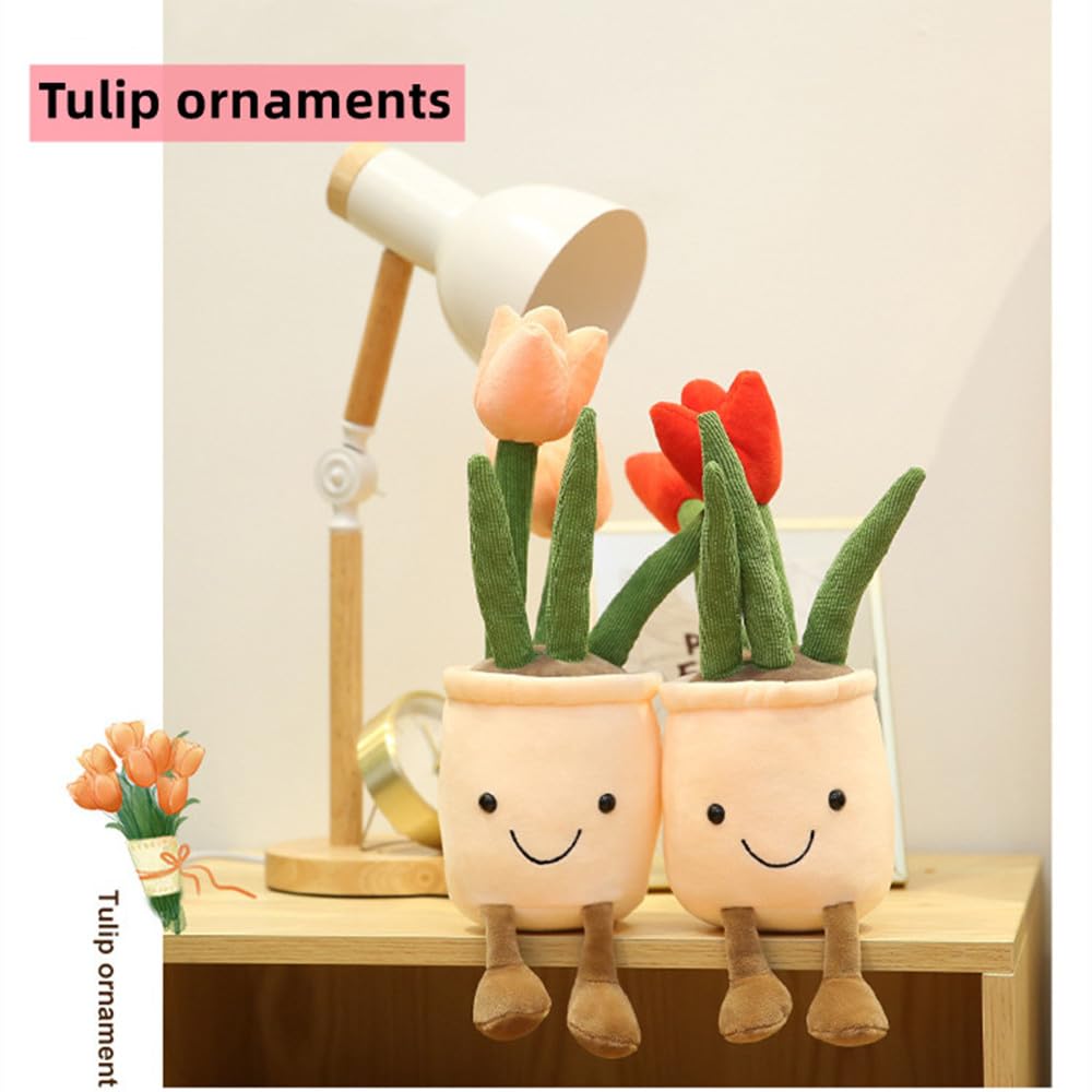 XZJMY Succulents Plush Pillow Decoration, Cute Plants Plush Toy Gift for Kids Girls (Red, Tulip)