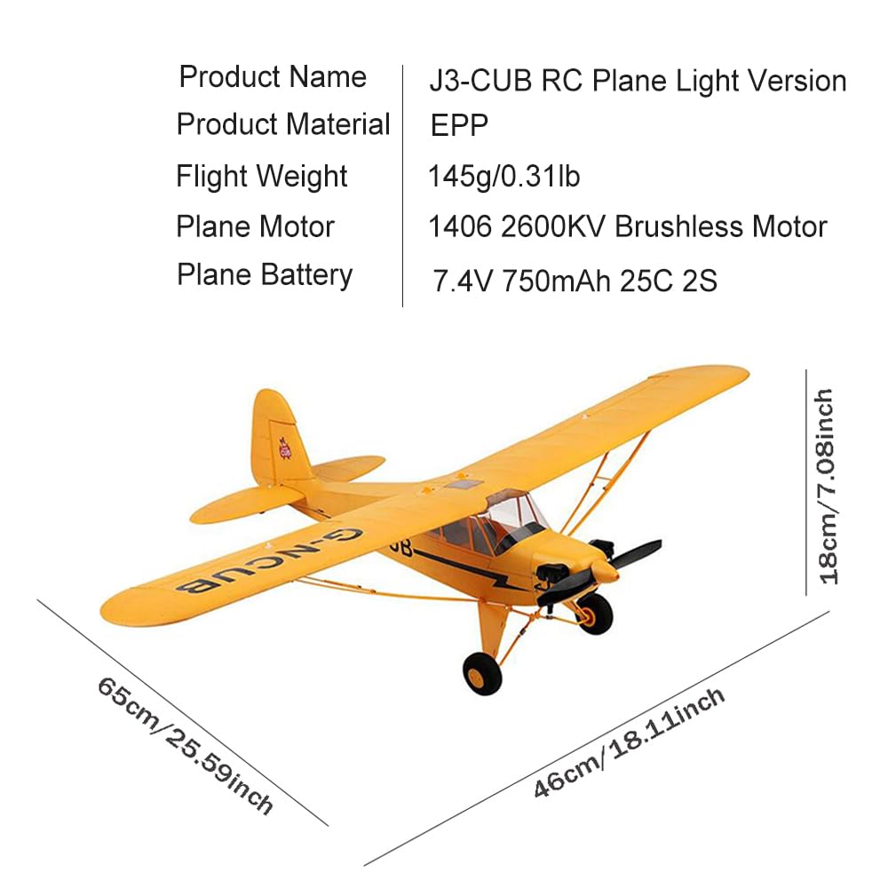 Park10 Toys J3-CUB RC Plane 5CH Remote Control Airplane for Adults 1406 Brushless Motor Outdoor 3D6G Fixed Wing Stunt RC Aircraft with Replaceable