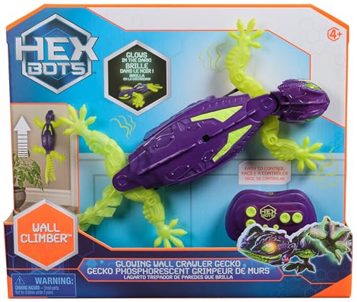 HEX Bots - Glow-in-the-Dark Radio-Controlled Gecko that crawls on the Floor and Walls - Remote Controlled Lizard with Luminous Eyes - Easy Control
