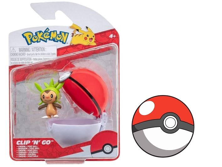 Pokemon Clip n Go Battle Feature Figure Multi-Pack Action Ready Pack Plus Sticker (Chespin and Poke Ball)