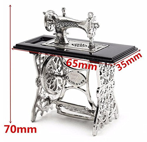 EatingBiting 1/12 1:12 Scale mini House Miniatures Furniture Vintage Silver Sewing Machine Table Metal, Sewing Machine Pedal Can Move, Worth