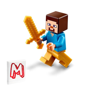 LEGO Minecraft Minifigure - Steve with Gold Legs, Gold Sword and Side Display
