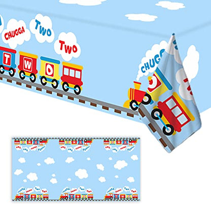 GZBJMYGS Chugga Chugga Two Two Tablecloth Happy Birthday Train Theme Suitable for Children of Any Age Indoor Outdoor Party Supplies Picnic Camping