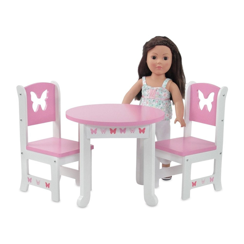 Emily Rose 18 Inch Doll Dining Table & 2 Chair Kitchen Set - Pink Butterfly