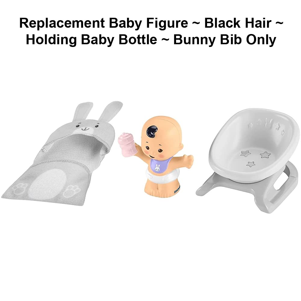 Replacement Part for Fisher-Price Little People Bundle 'n Play Playset - GKY43 ~ Replacement Baby Figure ~ Black Hair ~ Holding Baby Bottle ~ Bunny