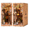 DIY Book Nook Kit, 3D Wooden Puzzle Bookend with LED Light, Japanese Street Alley Miniature House Model, Creative Shelf Insert Decor & Arts Crafts