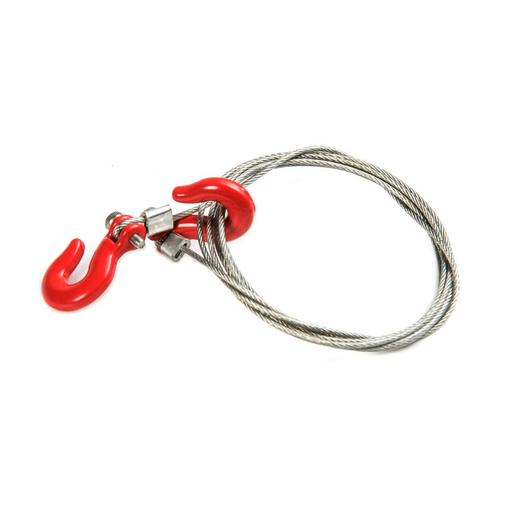 RCLions 1/10 RC Crawler Accessories Steel Tow Rope with Hooks for SCX10 Trx4 CC01 D90 RC Buggy Truck Car Parts (Red)