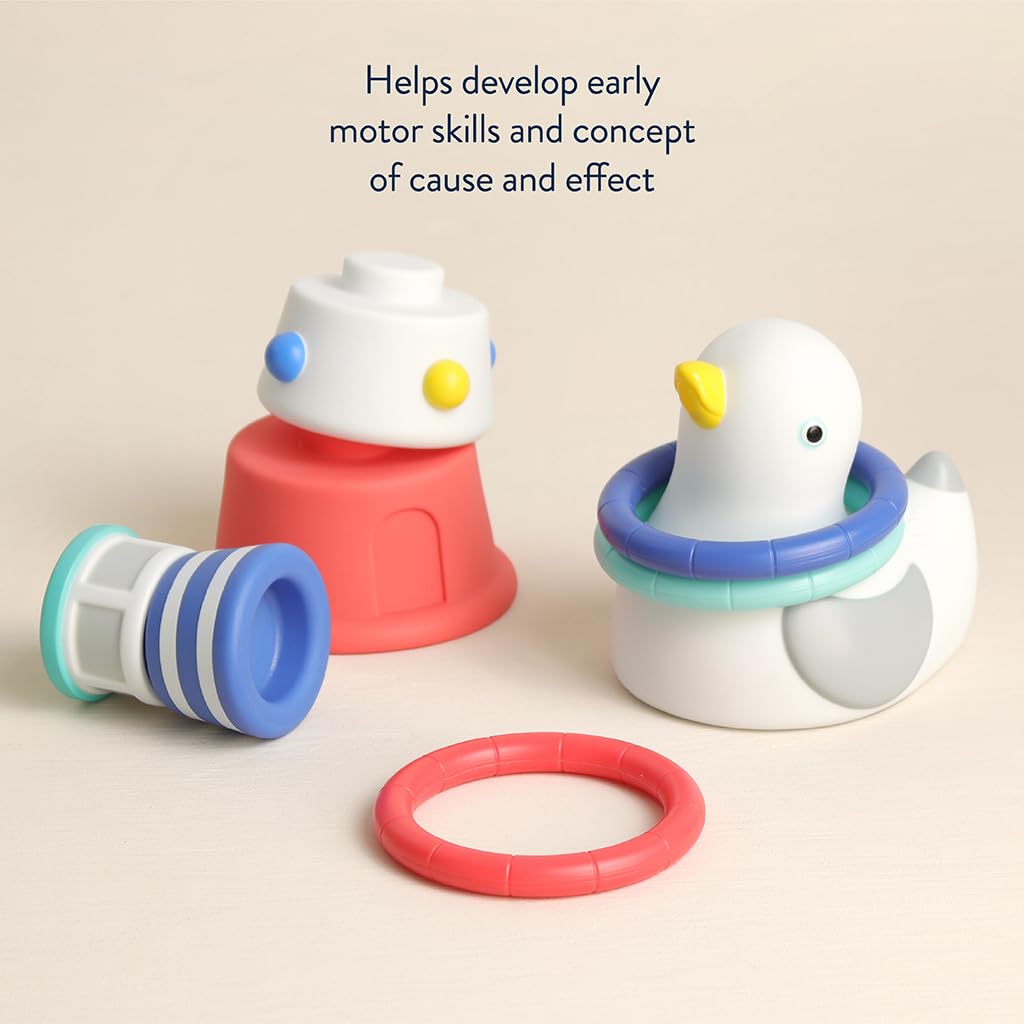 Itzy Ritzy Bathtime Gift Set - 12-Piece Baby Bath Toys for Infants & Toddlers - Stacking Lighthouse, Ring Toss, Scoop, Squirters & Sailboat - Develops