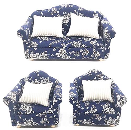 EatingBiting 1:12 Dollhouse Miniature Furniture Sofa 1 Double Sofa + 2 Single Sofa 3Pcs Set Living Room 1:12 Dollhouse Miniature Furniture Single Sofa