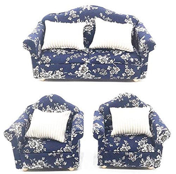 EatingBiting 1:12 Dollhouse Miniature Furniture Sofa 1 Double Sofa + 2 Single Sofa 3Pcs Set Living Room 1:12 Dollhouse Miniature Furniture Single Sofa