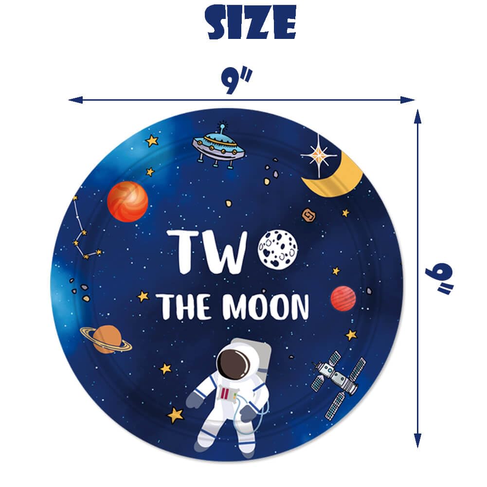 Letromp 40 Pcs Two the Moon Birthday Decorations 2 the Moon Party Paper Plates Napkins for Outer Space/Galaxy Astronaut/Space Man/Robot UFO Theme Baby