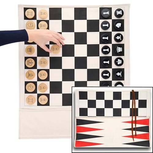 Pacific Shore Games Cloth Rollup Travel Chess, Checkers and Backgammon Game Set