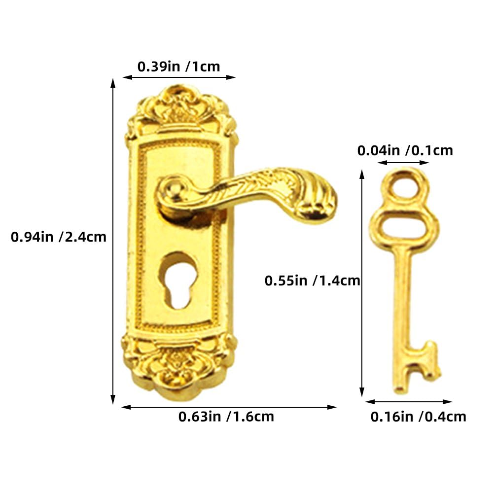 2 Pair Gold Left and Right Handles 1/12 Miniature Door Handle Dollhouse Decoration Accessories