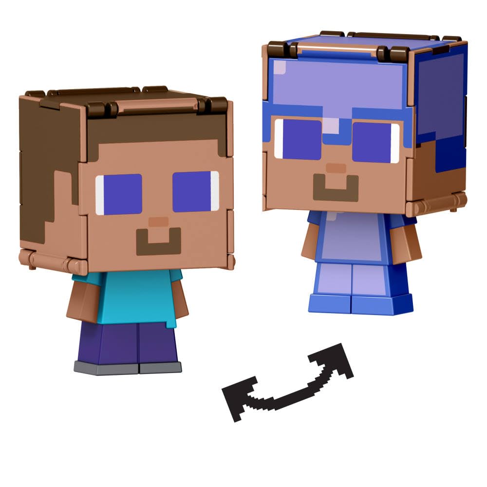 Mattel Minecraft Flippin’ Figs Figures with 2-in-1 Fidget Play, 3.75-inch Scale Toy with Large Head & Pixelated Design