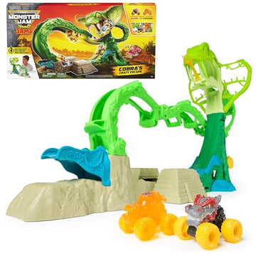 Monster Jam Mini Jams, Cobra’s Crazy Escape 28” Motorized Playset, 2 Exclusive Die-Cast ThunderROARus and JCB Digatron Monster Trucks, Kids Toys