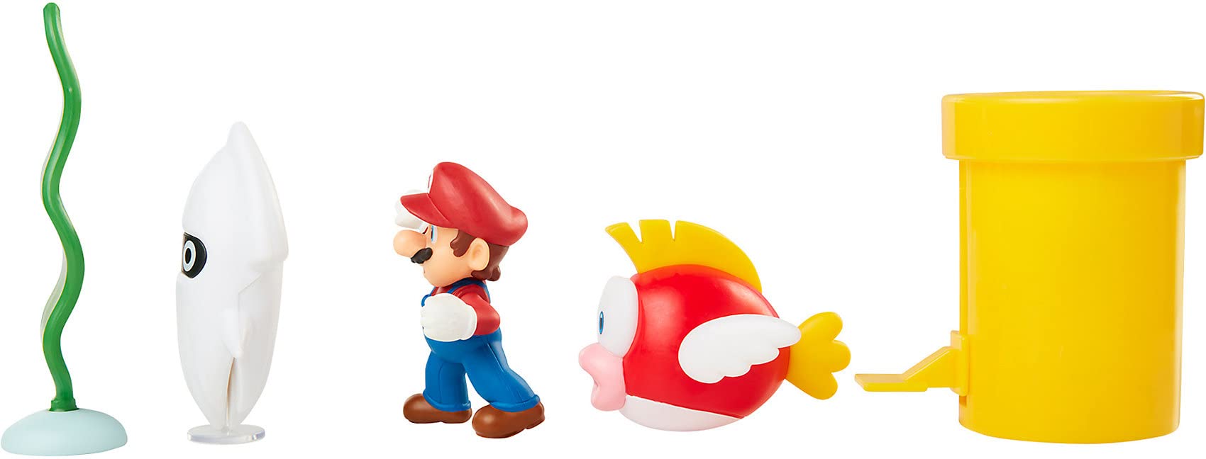 Nintendo Super Mario Underwater 2.5" Figure Diorama Play Set, Includes: Mario, Cheep-Cheep, Blooper, Mechanical Warp Pipe, Spinning Water Plant & Two