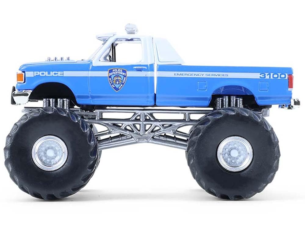 1990 F 350 Monster Truck NYPD (New York Police Department) Blue with White Top Kings of Crunch - Hot Pursuit Special Edition 1/64 Diecast Model Car by