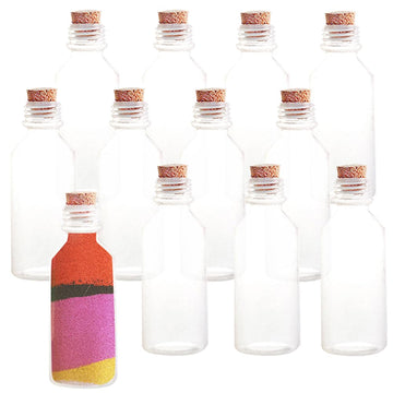 ArtCreativity 12pcs/2oz Plastic Sand Art Bottles with Corks - 3.75” Bulk Sand Art Bottles for Sand Art Kit, Message in a Bottle, Wedding Invitations