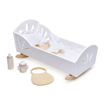 Tender Leaf Toys - Sweet Dreams Dolly Bed - Wooden Baby Doll Rocking Cradle with Bedding and Accessories - Encourages Love and Nurturing Play for Boys
