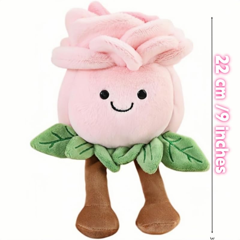 XIGUI 9 inch Rose Plush Toys Pillow Soft Plant Plush Toys for Boys and Girls Plushies for Kids A Birthday Present, a
